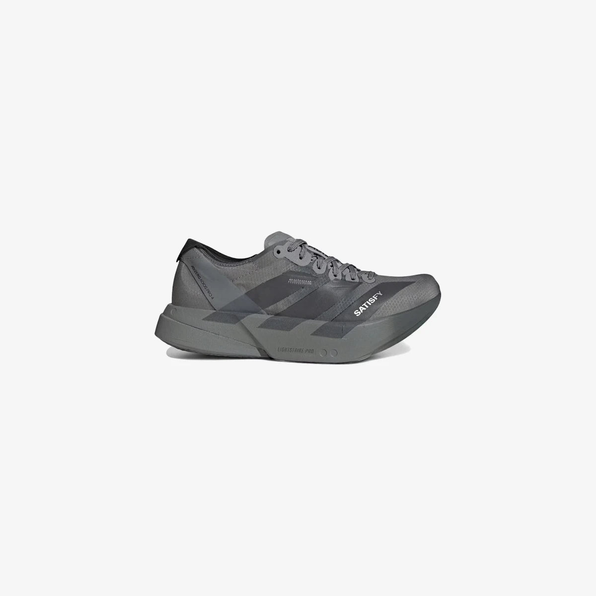Satisfy x adidas Adizero Adios Pro 4 Core Black Grey Five Grey Three