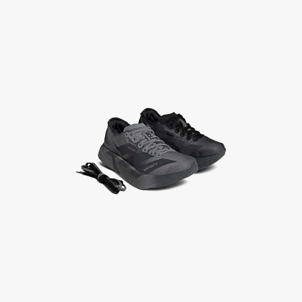 Satisfy x adidas Adizero Adios Pro 4 Core Black Grey Five Grey Three