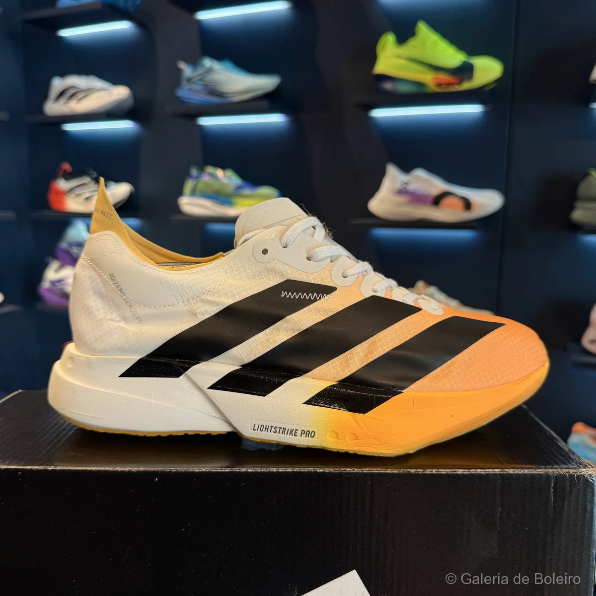 Adidas Tênis Corrida Adizero Adios Pro 4 Acid Branco e Laranja